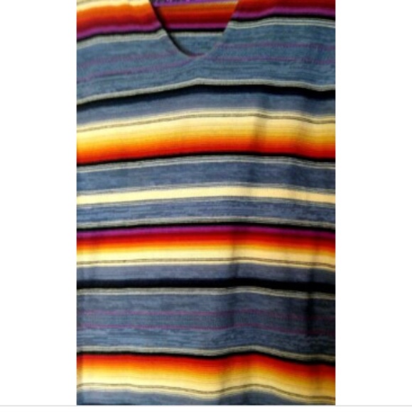 LRL Lauren Jeans Co Ralph Lauren  XS Blue Multi Top Striped Shirt Southwest LS - Picture 5 of 5